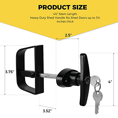 Shed Door T-Handle Lock Kit -Hurricom Includes 2 Keys, 2 Screws, Allen Wrench, 4-1/2" Stem, Shed Lock, Barn Door Lock, Playhouse Lock & Chicken Coop Lock (Black) - size: 4.5inch T