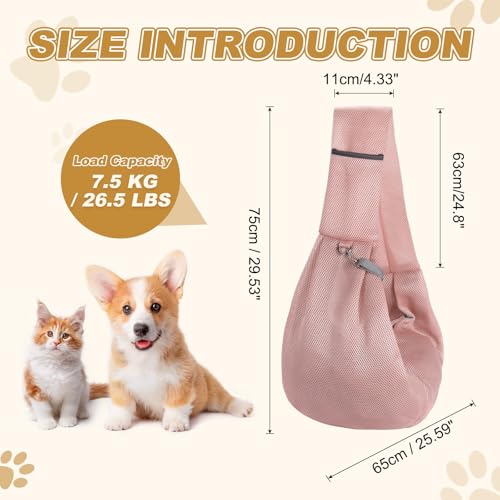 Dog Sling Carrier for Small Dogs and Cats Up to 16.5 Lbs, Soft Pouch Breathable Mesh Pet Crossbody Shoulder Bag, (Pink, 1 Pcs) Intended for Outdoor/Camp/Travel - color: Pink