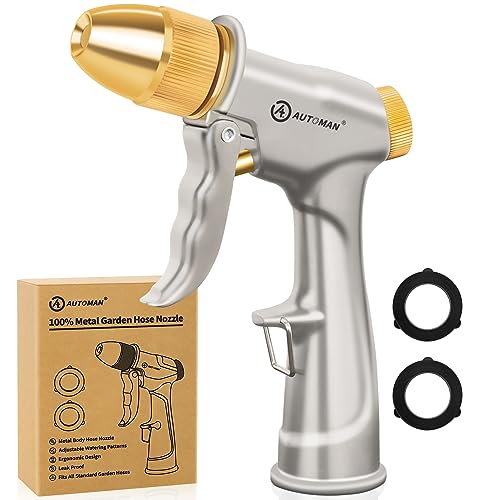 AUTOMAN Garden Hose Nozzle Sprayer - High Pressure 100% Metal Water Spray Nozzle With 4 Patterns - Heavy Duty for Watering Plants, Lawns, Washing Cars & Pets - style: 4 Patterns