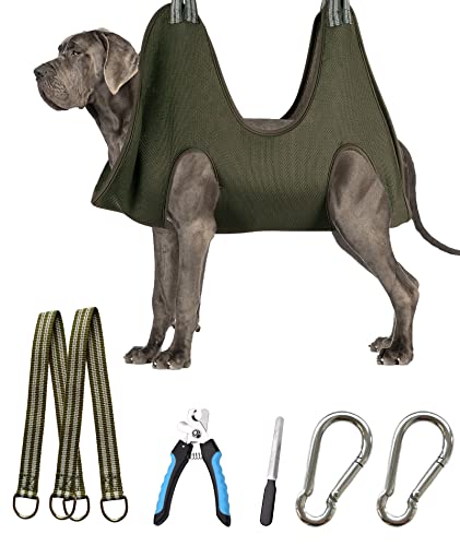 Kkiimatt 10 in 1 Pet Grooming Hammock Harness with Nail Clippers/Trimmer, Nail File, Comb,Dog Nail Hammock, Dog Grooming Sling for Nail Trimming/Clipping (XXXL/Under 140lb, Khaki Green) - color: Khaki Green, size: XXXL/Under 130 lb