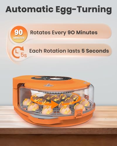 15 Egg Incubator with Side Water Refill, Auto Humidity Control, Automatic Egg Turner, Adjustable Temperature, Egg Candler, 2 Trays for Chicken, Duck, Quail & Goose Eggs