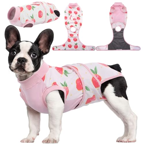 Kuoser Recovery Suit for Dogs Cats, Soft Dog Surgery Suit Female Male Spay | Professional Dog Onesie for Surgery, Substitute E-Collar & Cone, Prevent Licking Dog surgical suit Pet Neuter Suit - color: Pink, size: Small (Back:11.4-13.4'', Weight:7-15 Lb)