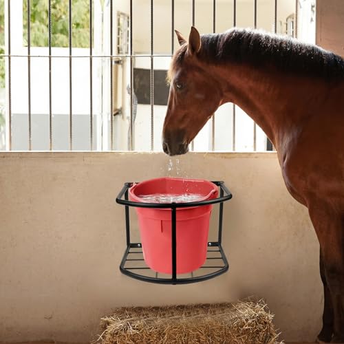 1 Pcs 5 Gallon Heavy Duty Horse Bucket Holder Wall Mounted Metal Water and Feed Bucket Hanger for Horse, Goat, Sheep and Other Livestock, Black