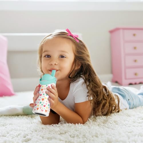 SANDJEST Kid Water Bottle 12oz with Straw Lid - 2-Pack Insulated Stainless Steel Water Bottles for Kids Girls - Travel Cup for Back to School Sports Christmas Birthday (Ballerina & Heart) - color: Heart + Ballet
