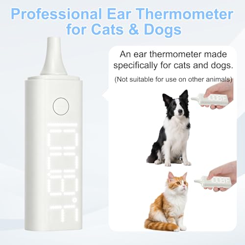 Digital Ear Pet Thermometer for Dogs and Cats, 1 Second Non-Contact, Rechargeable, LED Display, Fever Detection, Accurate Canine and Feline Temperature Reading