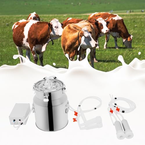 Pulsation Milking Machine for Cows and Goats, 14L Electric Cow Milker Milking Machine with Stainless Steel Bucket, Speed Adjustable Pulsating Vacuum Pump (14L) - size: 14L
