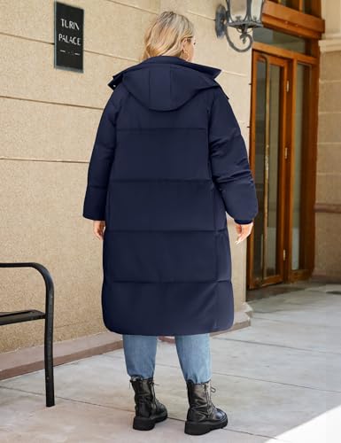 HEEKPEK Womens Plus Size Winter Coats Long Puffer Jackets Hooded Quilted Water Repellent Warm Trendy Parka Outerwear 2025 - color: Navy Blue, size: X-Large Plus
