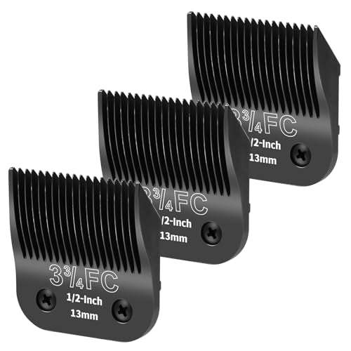 3 Pack 3-3/4FC Detachable Dog Grooming Steel Blades,Compatible with Andis,Oster A5,Wahl KM-10 Series,Cut Length 1/2" 13MM （Black） - size: 3-3/4FC-13mm 3 Pack