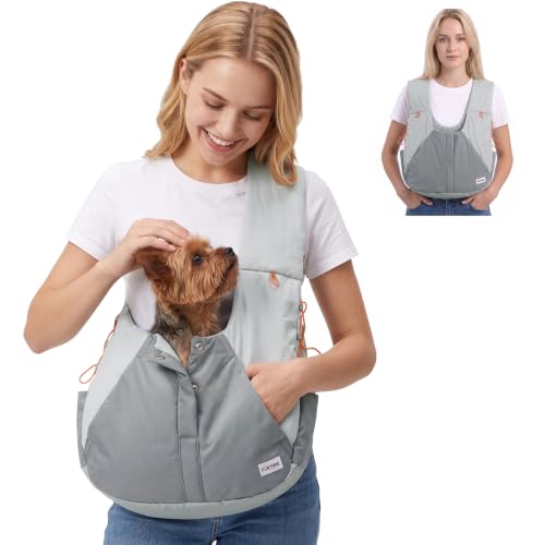 FURTIME Dog Sling Carrier, Puppy Sling for Small Dogs Up to 16 lbs | 2-in-1 Backpack and Shoulder Bag, Hands-Free Pet Carrier with Safety Tether & Adjustable Strap for Outdoors, Grey