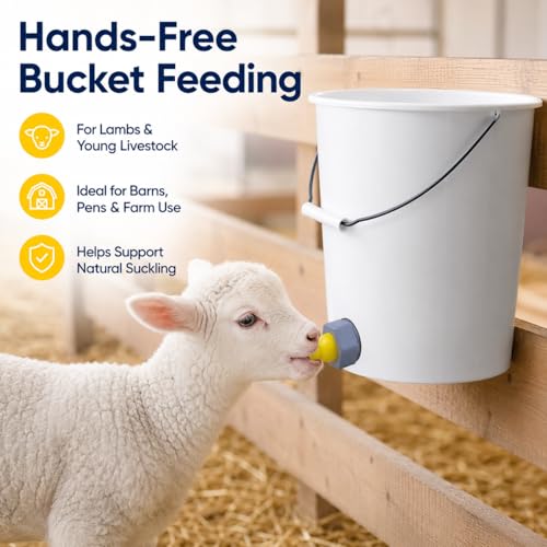 KTXM-Lamb Silicone Feeding Nipple Replacement Kit, Bucket-Mounted Nipple with Threaded Adapter & Red O-Ring, 3 Replacement Teats for Lambs, Baby Goats, Calves & Piglets, 1.5 Inch Hole Setup