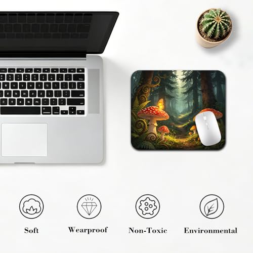 Enchanted Forest with Glowing Mushrooms Mouse Pad 9.5" x 7.9", Magical Butterfly Fantasy Cute Desk Mat - color: Forest with Glowing Mushrooms