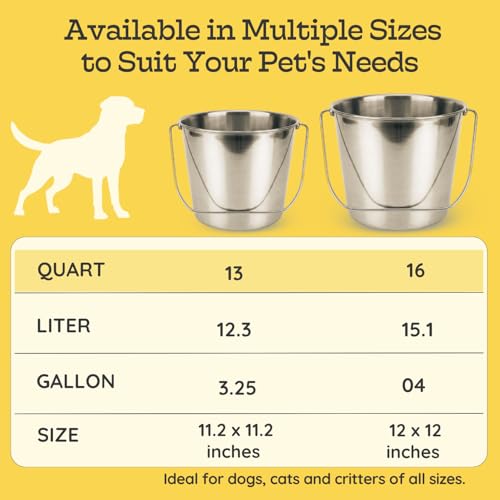 16 Quart Heavy Duty Stainless Steel Round Bucket with Arc-Shaped Handle, Metal Feed & Water Pail for Dogs, Horses, Livestock, Farm, Barn, Stable & Kennel - size: 16 Quart