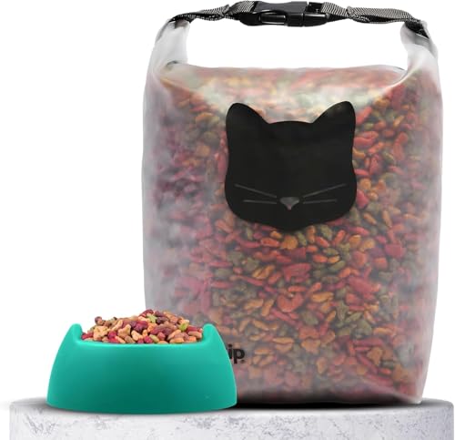 (re) zip Cat Food Storage Bag & Kibble Carrier, 14-Cup Roll Top, Black | Water-resistant, BPA-free, food-grade. Travel bag for boarding, pet sitters and vacations. Holds up to 6 lbs of cat kibble. - color: Cat Black, size: 14 Cup