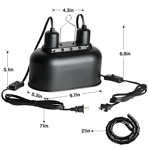 Simple Deluxe Dual Dome Reptile Light Fixture with Separate Switches, Fits Max 100W Reptile Heat Lamp/UVB Light, for Amphibians Terrarium and Tortoise Habitat