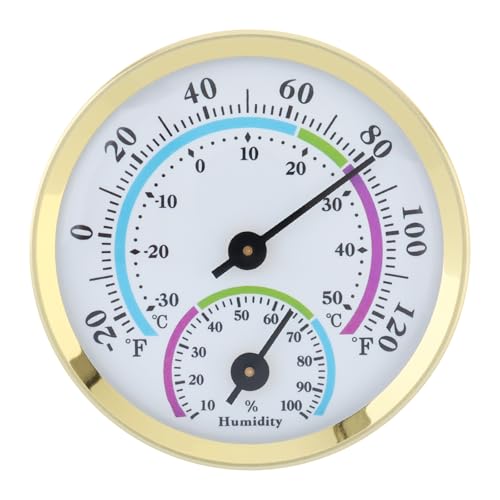 Mini Indoor Thermometer Hygrometer Analog 2 in 1 Temperature Humidity Monitor Gauge for Home, Wall, Room, Outdoor, Offices, Display Mechanical (Gold) - color: Gold