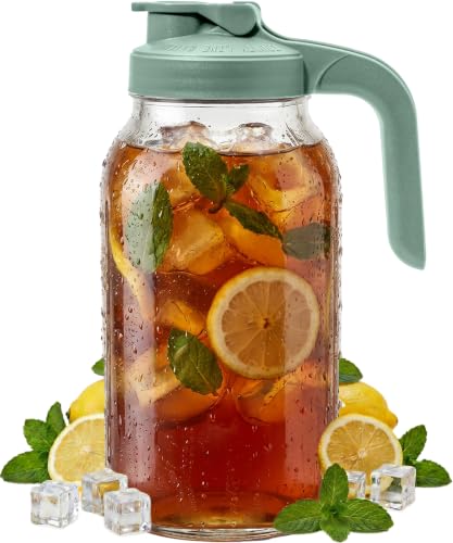 County Line Kitchen 64 oz Mason Jar Glass Pitcher With Lid - Sage | Heavy-Duty Glass Mason Jar Pitcher - Leak-Proof Lid, Wide Mouth & Easy Pour Spout (64 oz) - color: Sage