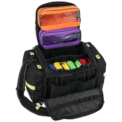 Lightning X LXMB35 EMT Trauma Bag – Large ALS Medical Bag with 6 Color-Coded Pouches, MOLLE Panel, Waterproof Bottom, Reflective EMS Gear for First Responders - color: Black