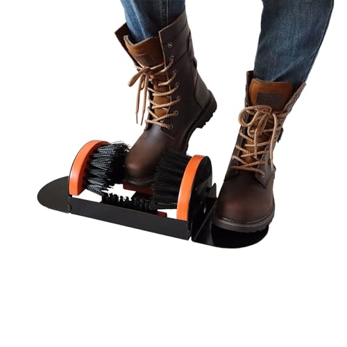 Zeluga 26-387 Portable Hardwood Construction and Metal Frame Boot Scraper and Scrubber, Indoor & Outdoor Shoe Cleaner Brush, Black/Orange
