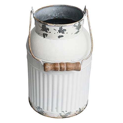 HyFanStr French Style White Milk Can Shabby Chic Metal Vase Flowers Bucket Rustic Pitcher Jug for Home Garden Decor Small - color: White-small
