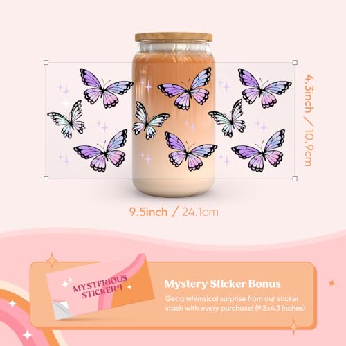 Kaciola 10 Sheets UV DTF Cup Wraps for 16 oz-Butterfly Theme UV DTF Stickers, 1 Sheet Mysterious Pattern Transfer, Rub on Transfers Stickers for 16 oz Libbey Glasses Crafting - style: Butterfly