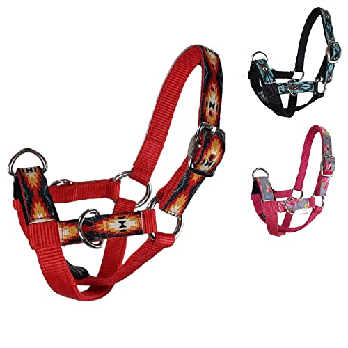 Tahoe Tack Nylon Overlay Sheep and Goat Training Halter with Padded Noseband - 6 Month Warranty - color: Red Aztec, size: Medium Sheep/Goat