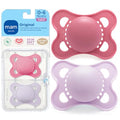 MAM Original Baby Pacifier 0-6 Mths, Skin Soft Silicone Nipple, 2 Pack - color: Rose Pink/Purple Iris, size: 2 Count (Pack of 1)