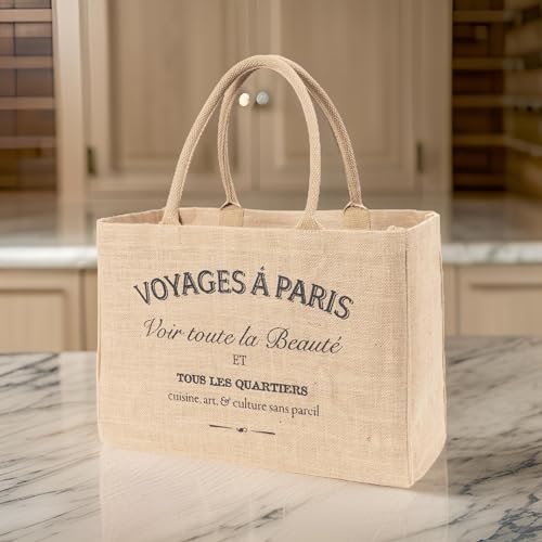 KAF Home Jute Market Tote Bag with Handles, Voyages - color: Voyages
