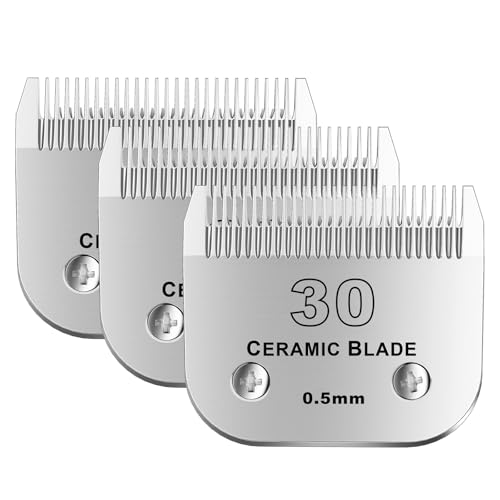 30# Detachable Pet Dog Grooming Clipper Ceramic Blade,Compatible with Andis Size 30 Cut Length 1/50"(1.5mm),Compatible with andis/wahl/Oster Dog Clippers 3PCS - color: Silvery-4