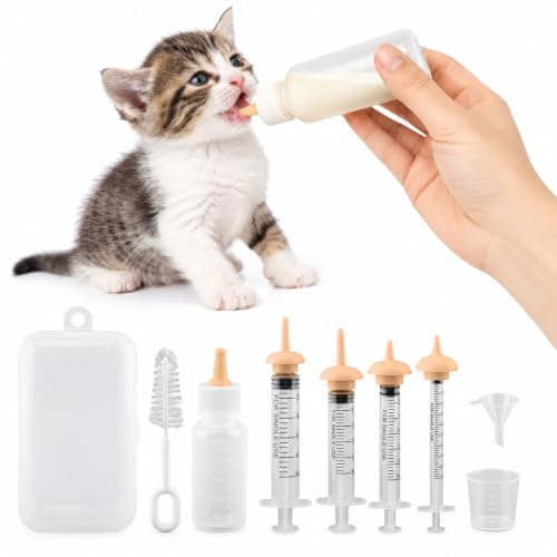 Pet Nursing Kit, Kitten Bottle Feeding Set with Silicone Nursing Nipples, Liquid Syringes, Formula Dispenser, Measuring Cup & Cleaning Brush for Newborn Puppies, Kittens & Other Small Animals