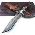 Damascus Hunting Knife 10.4" Fixed Blade VG10 Leather Sheath | 513-layer hand-forged bowie construction with ergonomic rosewood handle for outdoor camping and survival - style: Damascus Steel-2