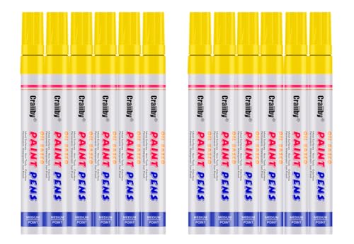 Yellow Paint Markers, 12 Pack Oil-Based Waterproof Quick Dry Permanent Paint Pen Set for Rocks Painting, Wood, Fabric, Plastic, Canvas, Glass, Mugs, Metal, Tire, Stone, DIY Craft - color: Yellow