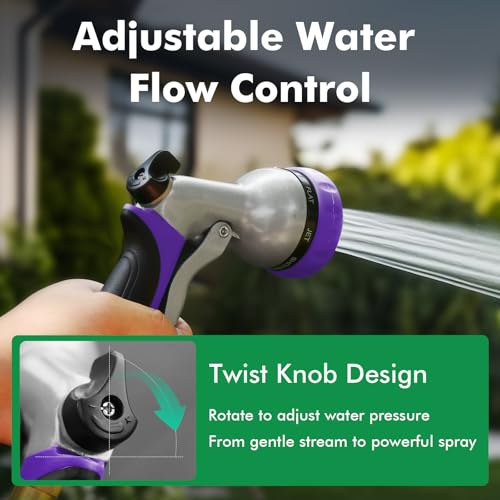 RESTMO Garden Hose Nozzle, Heavy Duty Metal Water Hose Nozzle with 7 Adjustable Spray Patterns, High Pressure Hand Sprayer with Flow Control, Best for Watering Plant & Lawn, Washing Car & Pet, Purple - color: Purple