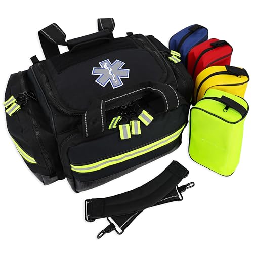 Lightning X Premium Stocked Modular EMS/EMT Trauma First Aid Responder Medical Bag + Kit - color: Black