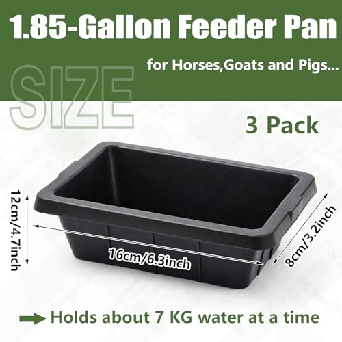 Sadnyy 3 Pcs Rubber Feeder Pan, Horse Feed Bucket Rubber Feed Pan Large Utility Heavy Duty Horse Trough Feeder for Goats Horses Livestock Animal Feeding(7.39 Qt/ 1.85 Gallon) - size: 7.39 Qt/ 1.85 Gallon