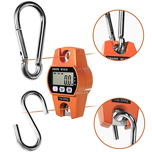 GRAM PRES Digital Hanging Scale 660 Lb 300 Kg | Hanging Digital Scale, Handheld Mini Crane Scale With Hooks For Farm Hunting Fishing Outdoor - color: Orange