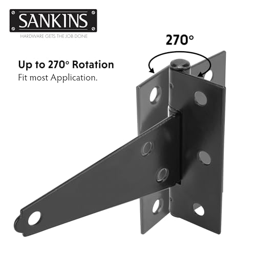 4 Inch T-Strap Shed Door Hinges Heavy Duty, Black Tee Gate Hinges for Wooden Fences, Yard Door, Barn Door Gates, Wrought Hardware Rustproof, 4Pack - color: 4 pcs, size: 4 Inch