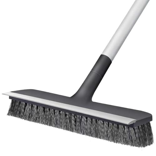 Floor Scrub Brush for Cleaning Bathroom,Kitchen,Patio,Tile,Garage and Deck | Adjustable Long Handle; 2-in-1 Scrape and Heavy-Duty Stiff Bristle; Hanging Hook; Dureable;