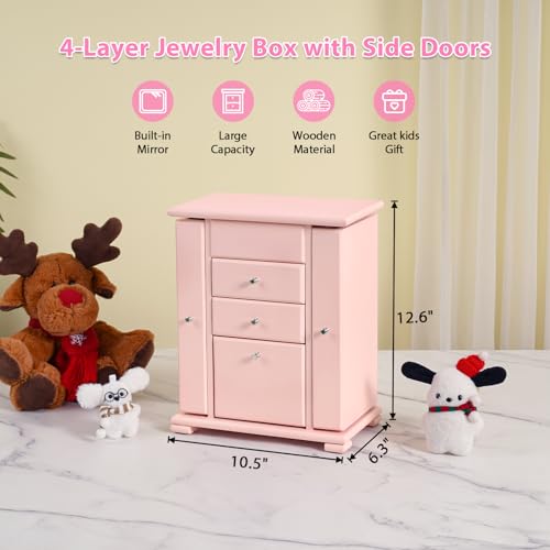 Emfogo Musical Jewelry Box for Girls, Large Kid Music Box with Ballerina for Birthday Bedroom Decor, 5 Layer Girl Jewelry Gifts for Girls Kids - Pink - color: Pink