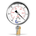 Carbo Liquid Filled Vacuum Pressure Gauge 0 to -30 inHg with NIST Traceable Certificate, Calibrated in USA Lab, 2.5" Dial, 1/4 NPT Lower Mount, ASME Grade A, 304 SS Case, Brass Wetted Parts, inHg/Bar - size: -30 inHg - 0, style: NIST TRACEABLE