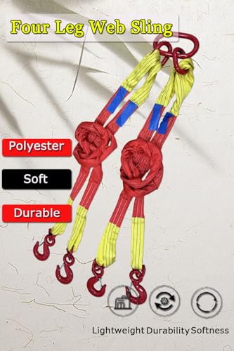 Four Leg Bridle Web Sling 13ft 22046lb Web Slings Belt Type with Hook 4.0 m 10000 kg Light Weight and Flexible Capacity Steel Sling[4leg 10.0t 4m] - size: 4leg-10t-4m
