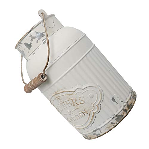 HyFanStr French Style White Milk Can Shabby Chic Metal Vase Flowers Bucket Rustic Pitcher Jug for Home Garden Decor Small - color: White-small