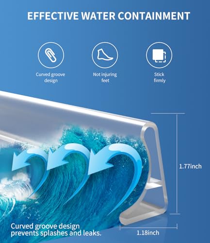 KRUI Collapsible Shower Threshold Water Dam, 39 In, Self Adhesive Shower Edge Water Barrier Stopper, Shower Water Blocker Retention System, Dry and Wet Separation for Bathroom Kitchen Countertop Sink - color: Transparent, style: [39in] +Free installation
