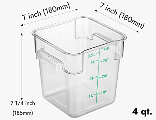 CURTA 8-Pack 4 Qt NSF Clear Polycarbonate Food Storage Containers with Green Lids - Square, Commercial-Grade, Freezer & Dishwasher Safe, Stackable - color: 4.0 Qt 8-Pack(Green Lids)
