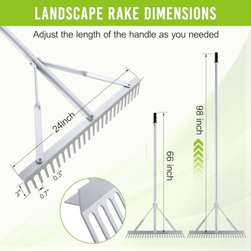 24 Inch Aluminum Landscape Rake | Garden Rake, Heavy Duty, Metal Construction, Multi-Purpose: Lawns, Soil, Lake, Beach - style: 24 Inch Landscape Rake