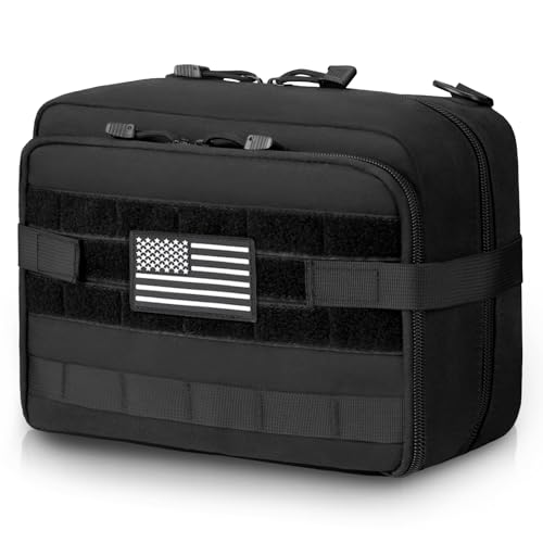 Jueachy Tactical Molle Pouch Large Admin Bag Utility Tool Pouches Molle Attachment EDC Pouches Expandable Molle Accessories Organizer Medical Pocket U.S.A Patch Included - color: Black