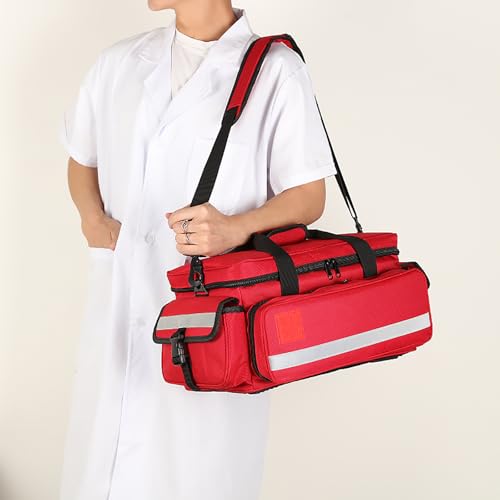 Medical Bag,First Aid Bag,First Responder Bag for Trauma,Emergency Medical Bag Organizer,Trauma Bag with Detachable Dividers for Nurses,Home Health Care, EMT(Bag Only) - color: Red