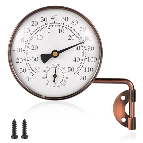 4 Inch Brass Outdoor Thermometer with Humidity Gauge, Analog Swivel Temperature Gauge Decorative Outdoor Thermometer for Patio Window Greenhouse Garage Garden Decor - color: copper, style: Style 1