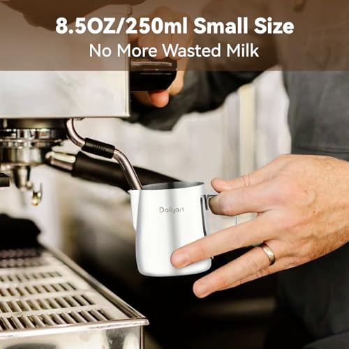 Dailyart Small Milk Frothing Pitcher 8.5OZ/250ml Milk Frother Cup | 304 Stainless Steel Milk Steamer Cup with Scale & Special Dripless Spout, Small Milk Pitcher, Espresso Machine Accessories