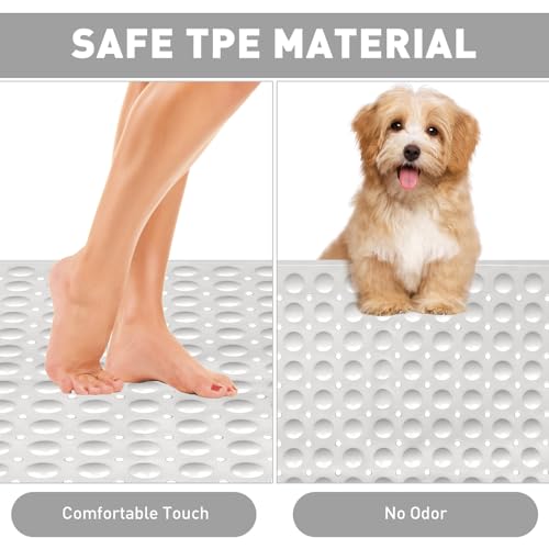Shower Mat Non Slip: 35.4 x 23.6 Inch Extra Large TPE Shower Mats for Inside Shower - Anti Slip Shower Stall Matt with Drain Hole and Suction Cups for Elderly - color: White, size: 35.4" x 23.6" (Rectangular)