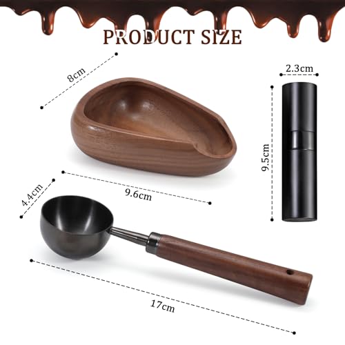 3pcs Coffee Bean Dosing Cup Set, Walnut Wood Cup Dosing Spoon Spray Bottle | Coffee Bean Dosing Cup Set in Gift Box, Static Reduction Precise Measuring for Espresso Tea Coffee Bar Accessories Kit - color: Black and Brown